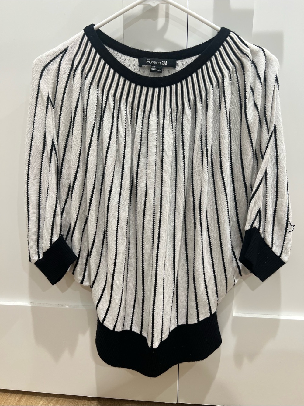 Vintage Forever 21 Black & White Vertical Stripe Knit Scoop Sweater